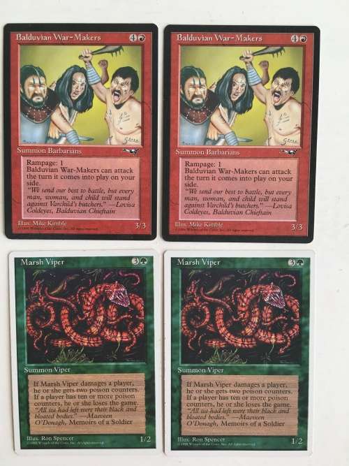 MAGIC THE  GATHERING - BALDUVIAN WAR-MAKERS X2 - MARSH VIPER X2 - 4 CARDS