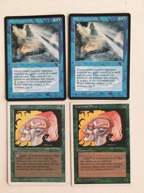 MAGIC THE GATHERING - RAY OF COMMAND X 2 - LLANOWAR ELVES X 2 - 4 CARDS