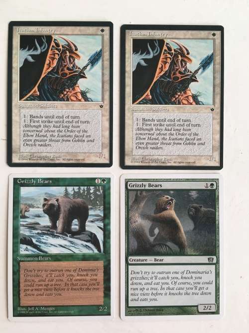 MAGIC THE GATHERING - ICATIAN INFANTRY X 2 - GRIZZLY BEARS X 2 - 4 CARDS