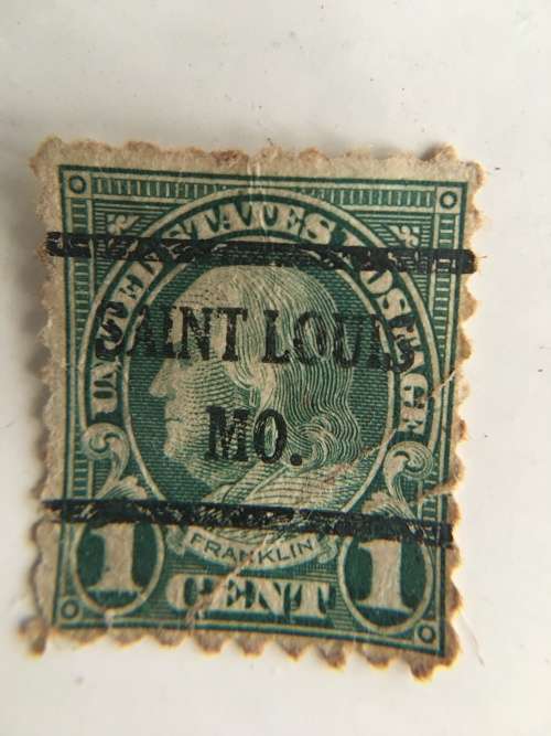 AMERICA USED 1 CENT FRANKLIN STAMP  PRINTED OVER