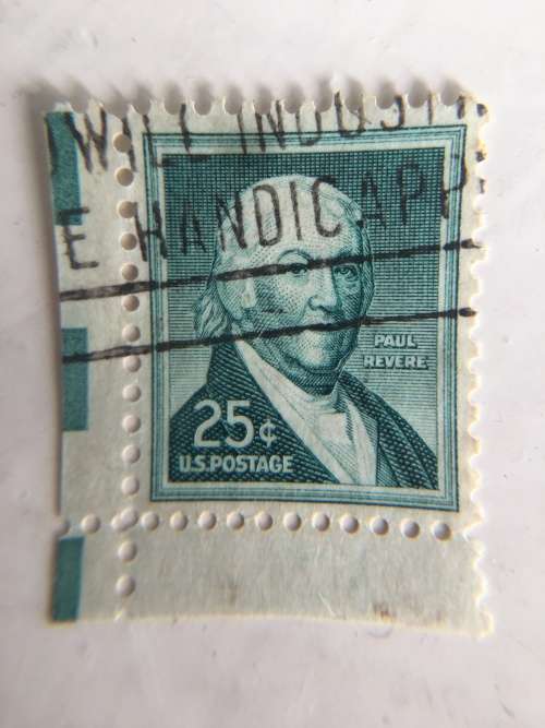 AMERICA - GREEN USED PAUL REVERE 25c STAMP