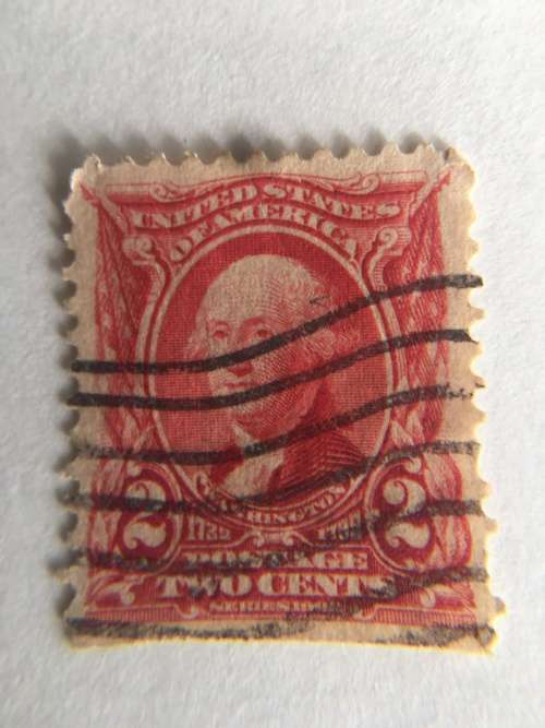 AMERICA GEORGE WASHINGTON RED USED 2c STAMP