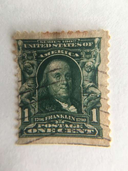 AMERICA USED GREEN BEN FRANKLIN USED 1 cent STAMP