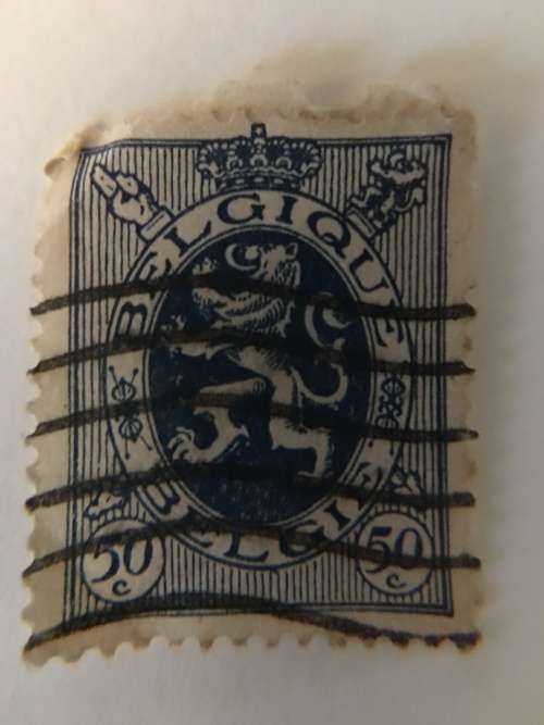 BELGIUM - BLUE LION  USED 50c  STAMP