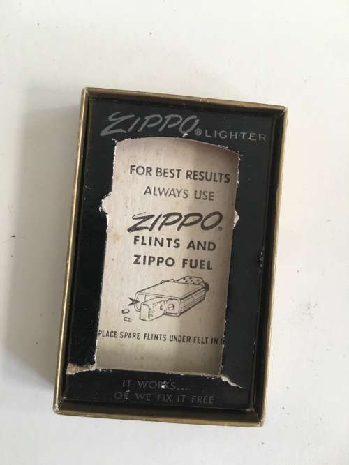 VINTAGE SLIM ZIPPO  LIGHTER WITH FIRESTONE LOGO IN ORIGINAL BOX