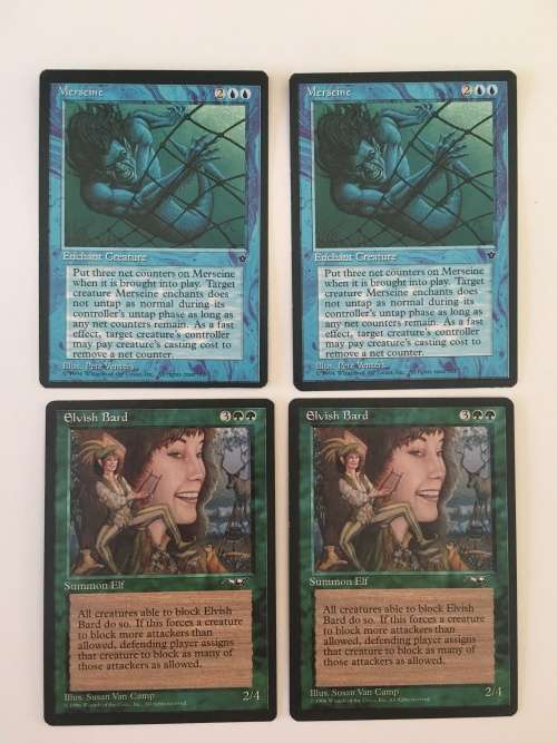 MAGIC THE GATHERING - 2 HALF SETS- MERSEINE X 2 - ELVISH BARD X 2