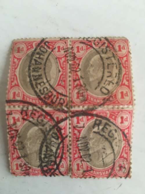 BLOCK OF 4 1D STAMPS USED