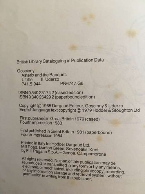 VINTAGE - ASTERIX AND THE BANQUET - PAPER BACK 4TH IMPRESSION - 1984