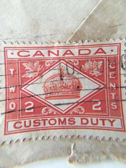 CANADA USED CUSTOMS DUTY 2 CENT STAMP