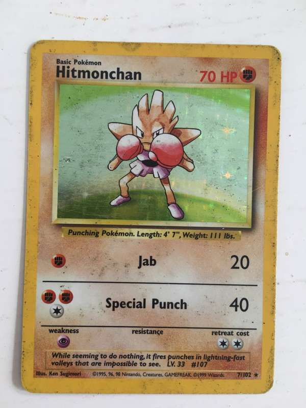 VINTAGE POKEMON TRADING CARD - HITMONCHAN - REVERSE HOLOGRAPHIC CARD