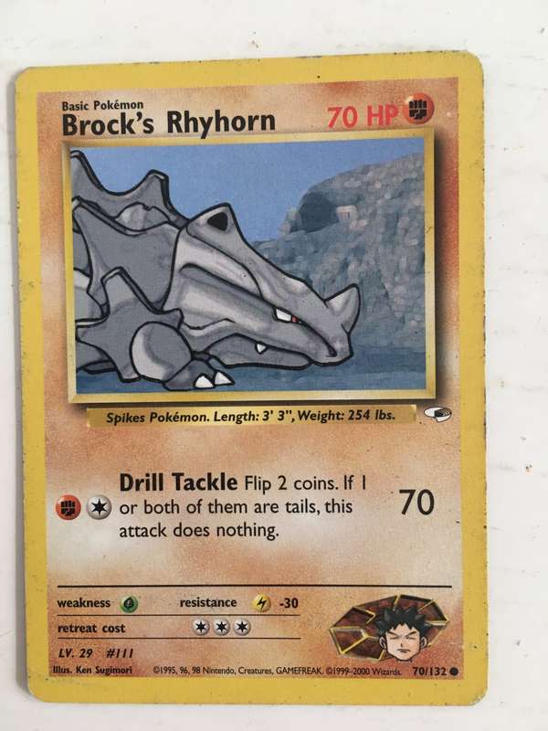 VINTAGE  POKEMON TRADING CARD - BROCK`S RHYHORN