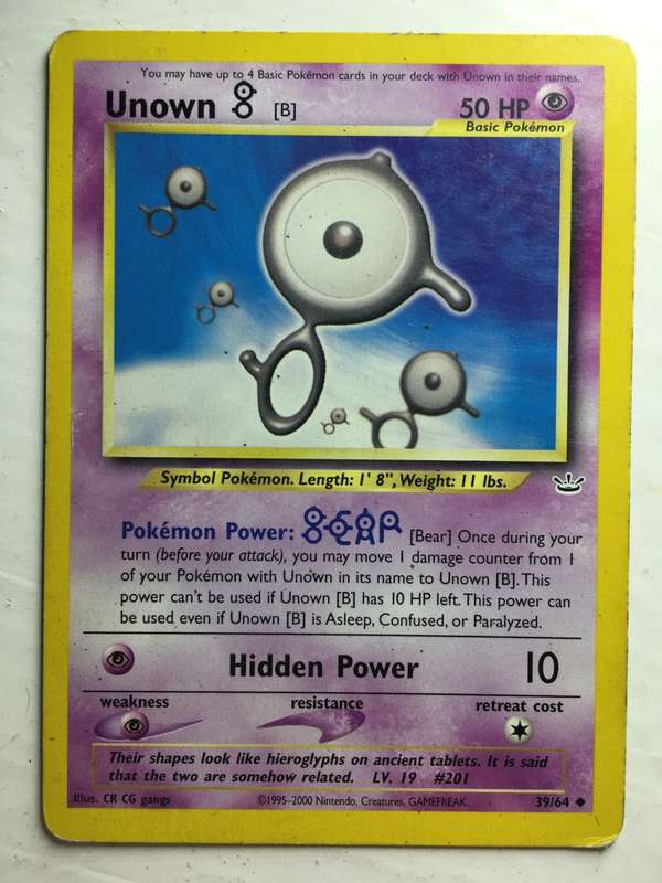 VINTAGE POKEMON TRADING CARD - UNOWN