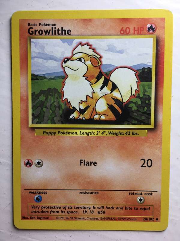 VINTAGE POKEMON TRADING CARD - GROWLITHE