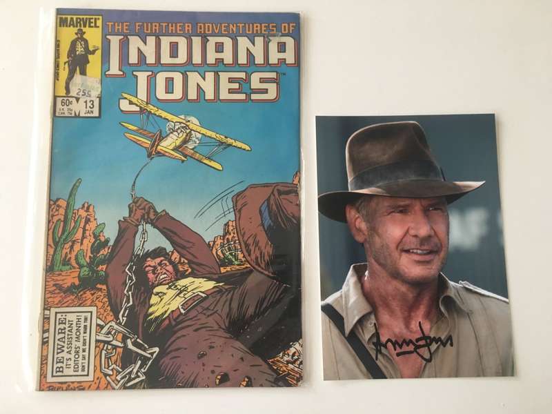 MARVEL COMICS - INDIANA JONES -  VOL. 1 NO. 13- 1984 - AND PRINTED AUTOGRAPH OF HARRISON FORD
