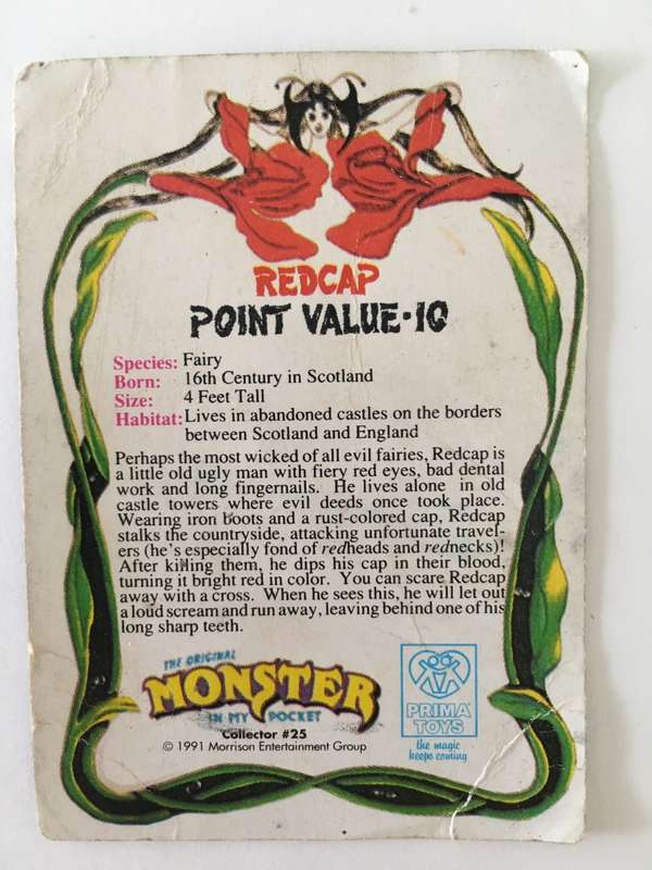 MONSTER IN MY POCKET TRADING CARD - 1991- REDCAP  MORRISON ENTERTAINMENT