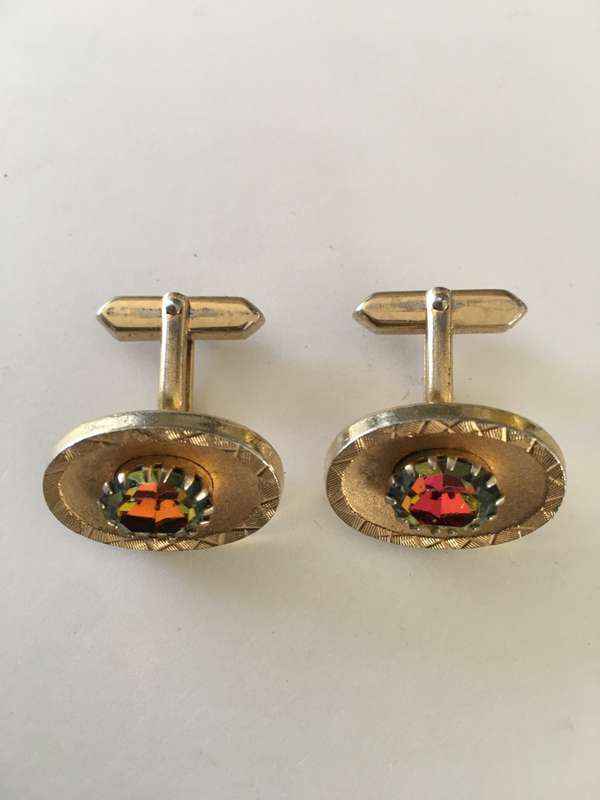 LOVELY VINTAGE MENS CUFF LINKS  WITH STONES MAY BE  PLATED