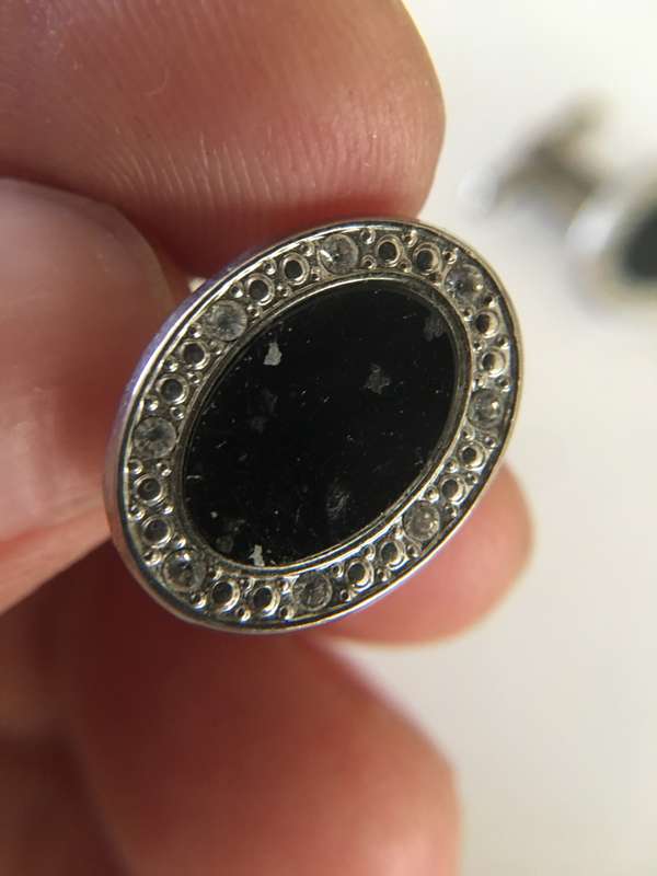 LOVELY VINTAGE MENS CUFF LINKS WITH CUBIC SECONIA NOT SURE IF PLATED
