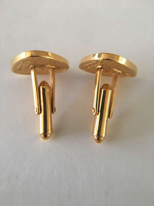 LOVELY VINTAGE  MENS CUFF LINKS WITH LOGO GOLD PLATED