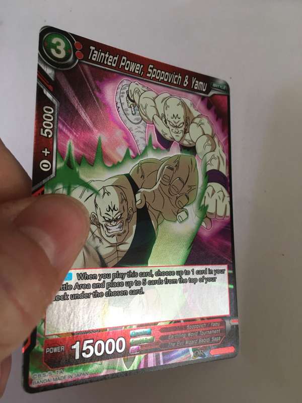 DRAGON BALL Z  TRADING CARD - COLOSSAL WARFARE - TAINTED POWER SPOPOVICH and YAMU FOIL CARD / SHINY