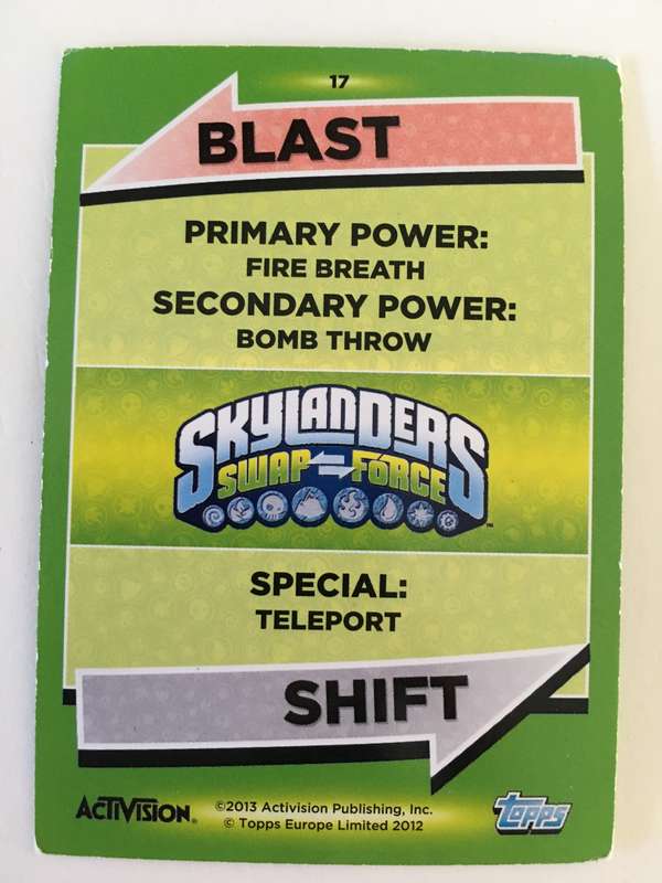 TOPPS  - SKYLANDERS TRADING CARD - BLAST SHIFT