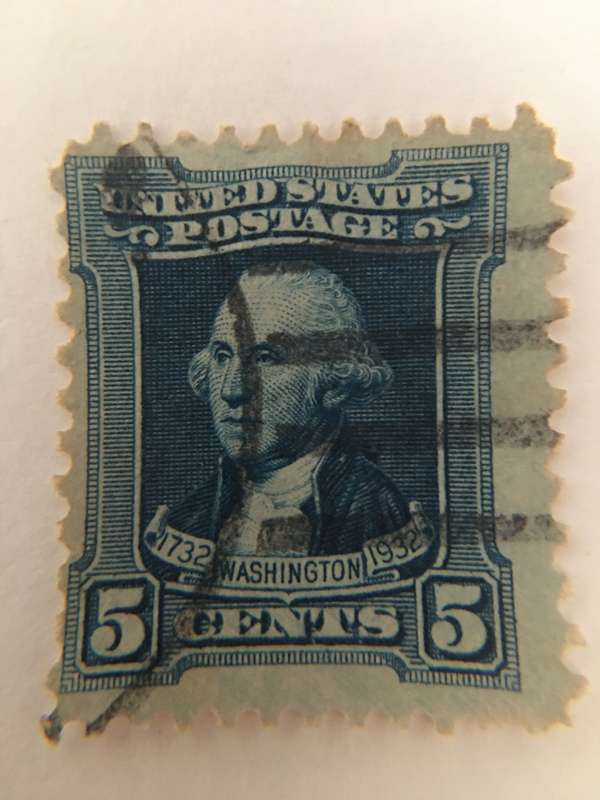 USED BLUE 5c GEORGE WASHINGTON STAMP