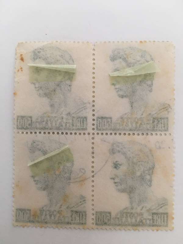 ITALY BLOCK OF 4 500 LIRE USED STAMPS