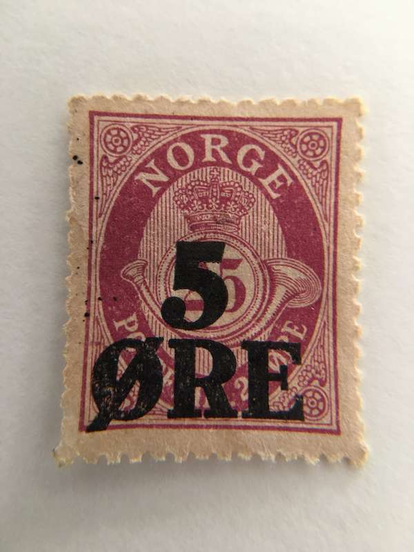 NORWAY  UNUSED PRINTED OVER 5 ORE 1922