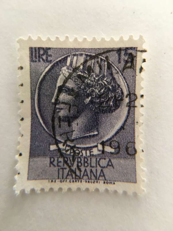 ITALY 15 LIRE USED STAMP