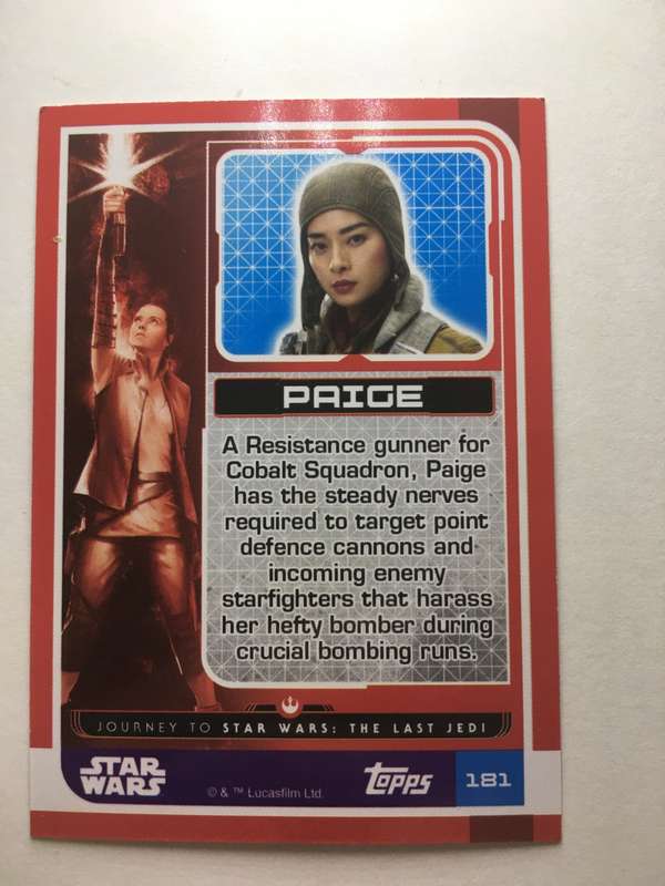 TOPPS -  STAR WARS CARD - THE LAST JEDI  - HOLOGRAPHIC CARD - PAIGE