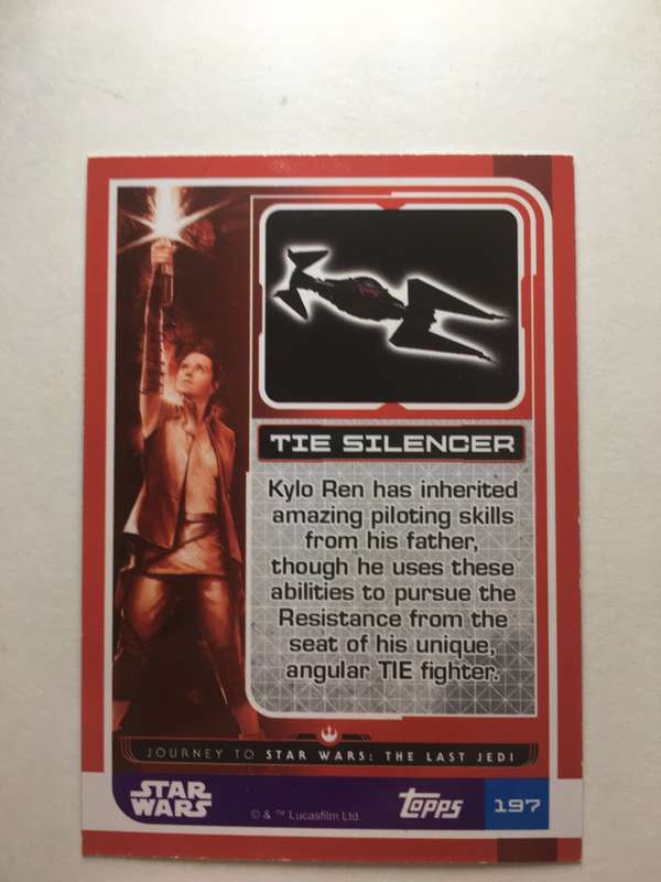 TOPPS -  STAR WARS CARD - THE LAST JEDI  - HOLOGRAPHIC CARD -  TIE SILENCER