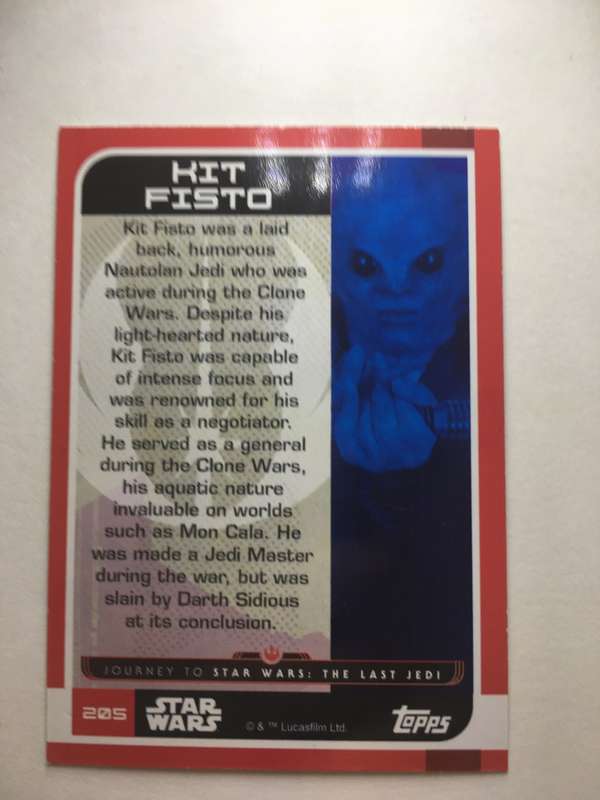 TOPPS -  STAR WARS CARD - THE LAST JEDI  - HOLOGRAPHIC CARD / KIT FISTO