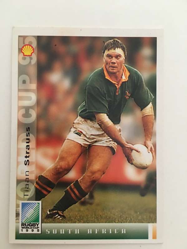 1995 RUGBY WORLD CUP TRADING CARD - SOUTH AFRICA - TIAAN STRAUSS
