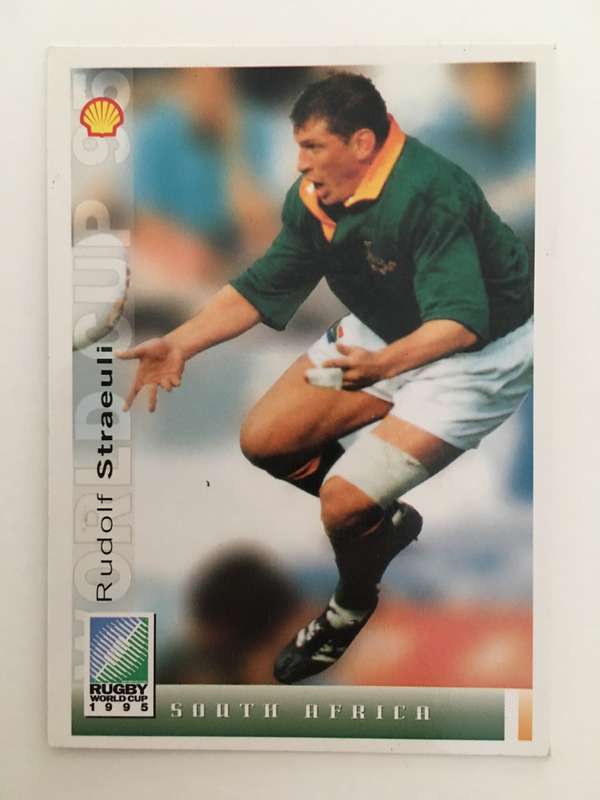 1995 RUGBY WORLD CUP TRADING CARD - SOUTH AFRICA - RUDOLF STRAEULI