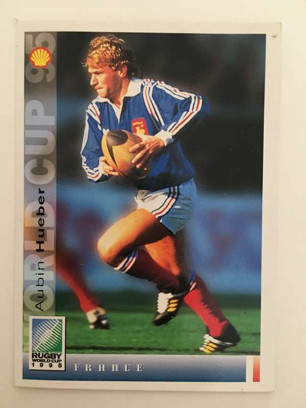 1995 RUGBY WORLD CUP TRADING CARD - FRANCE -AUBIN HUEBER