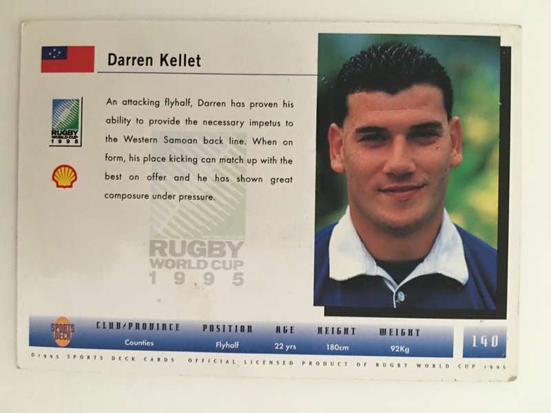 1995 RUGBY WORLD CUP TRADING CARD - WESTERN  SAMOA - DARREN KELLET