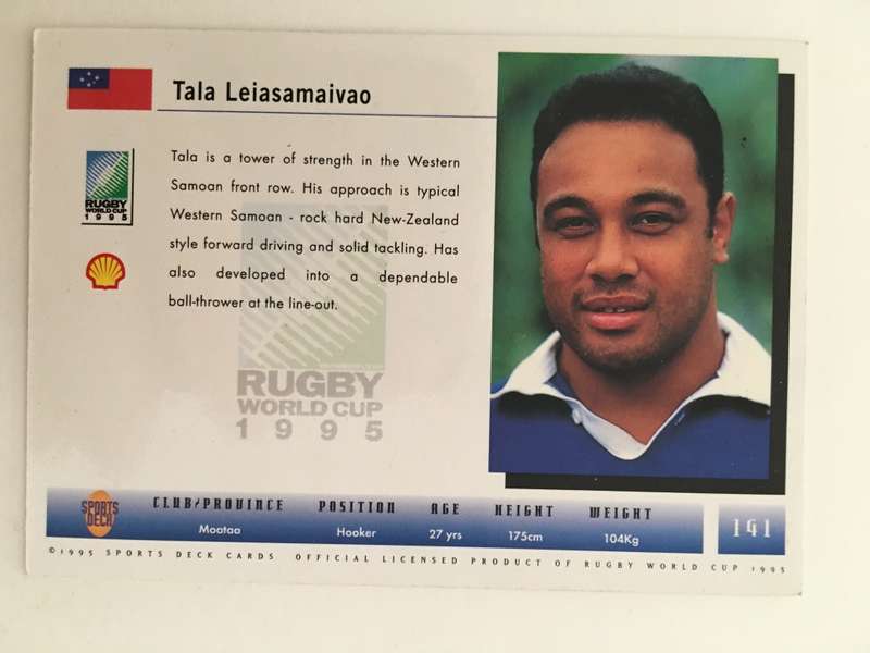 1995 RUGBY WORLD CUP TRADING CARD - WESTERN SAMOA - TALA LEIASAMAIVAO