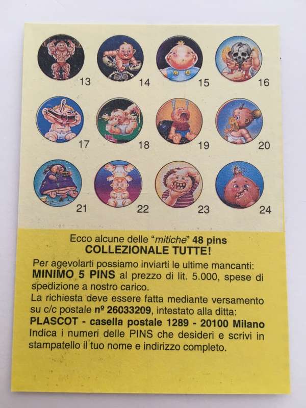 VINTAGE ITALIAN MINT SET OF 4 GARBAGE PAIL KIDS - 1989