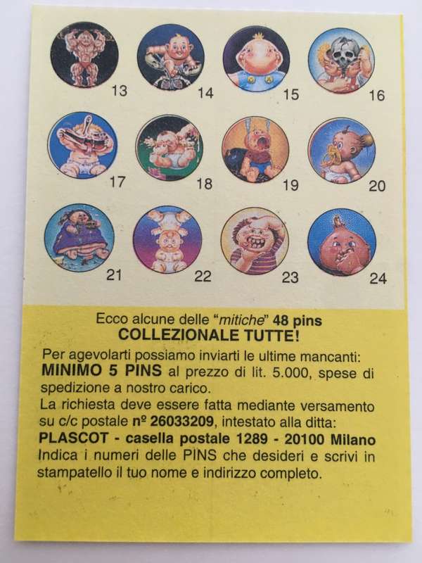 VINTAGE ITALIAN MINT SET OF 4 GARBAGE PAIL KIDS - 1989