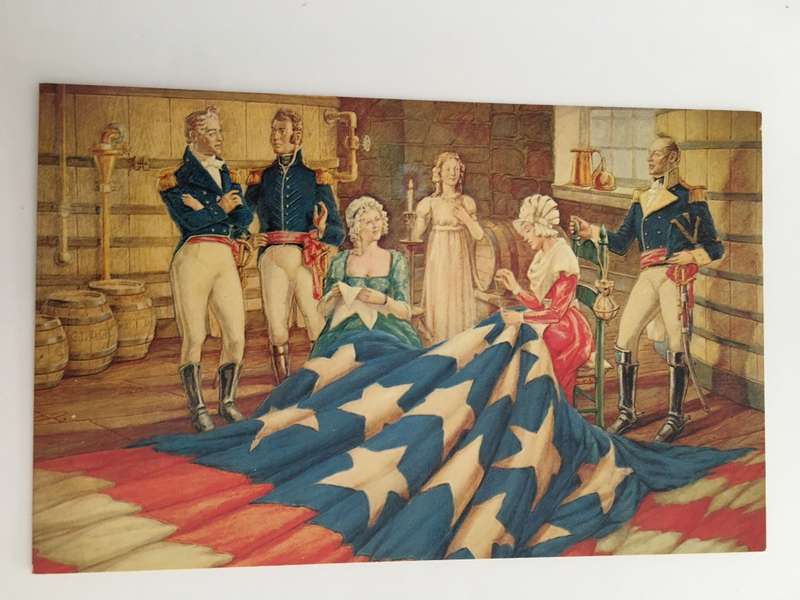 LOVELY VINTAGE POST CARD SEWING THE STARS ON THE AMERICAN FLAG