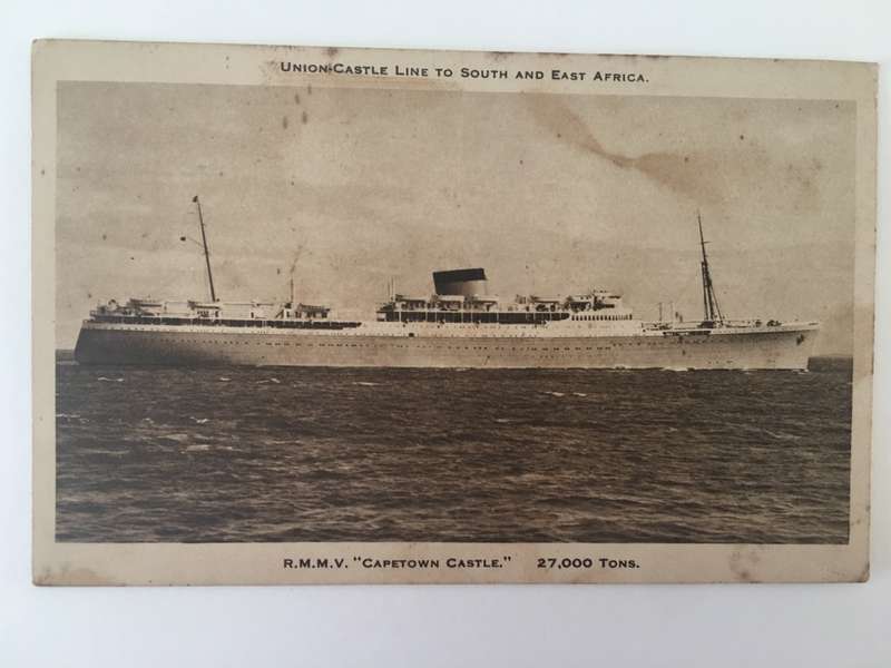 VINTAGE TO ANTIQUE POSTCARD - CAPETOWN CASTLE SHIP - WITH OLD STAMP