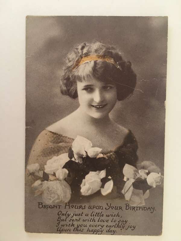 VINTAGE TO ANTIQUE POSTCARD - BIRTHDAY WISHES WITH OLD STAMP