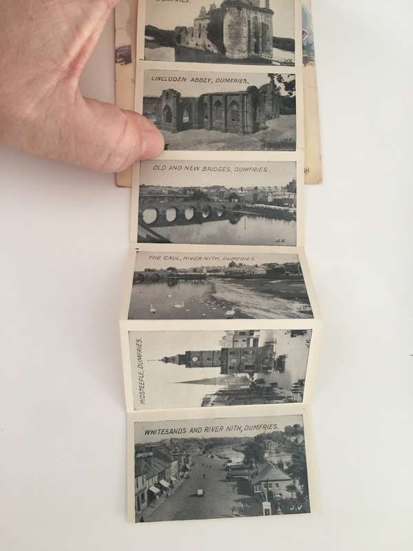 VINTAGE TO ANTIQUE POSTCARD WITH PULL OUT PICTURES AND 3 OLD STAMPS