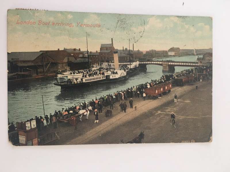 VINTAGE TO ANTIQUE POSTCARD - BOAT ARRIVING - WITH OLD STAMP