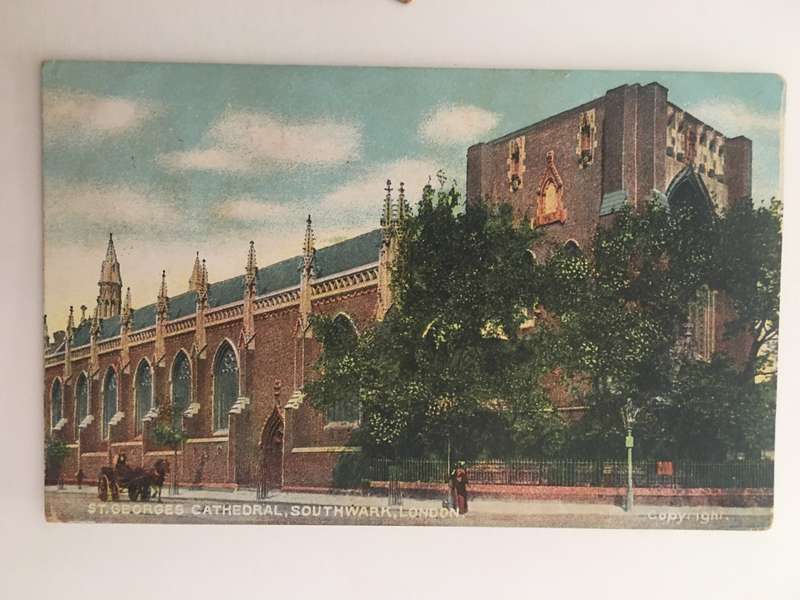 VINTAGE TO ANTIQUE POSTCARD - ST GEORGES CATHEDRAL LONDON - WITH OLD STAMP