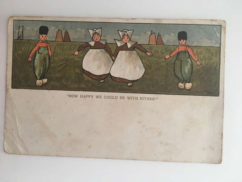 VINTAGE TO ANTIQUE POSTCARD - HOW HAPPY WE COULD BE- WITH OLD STAMP