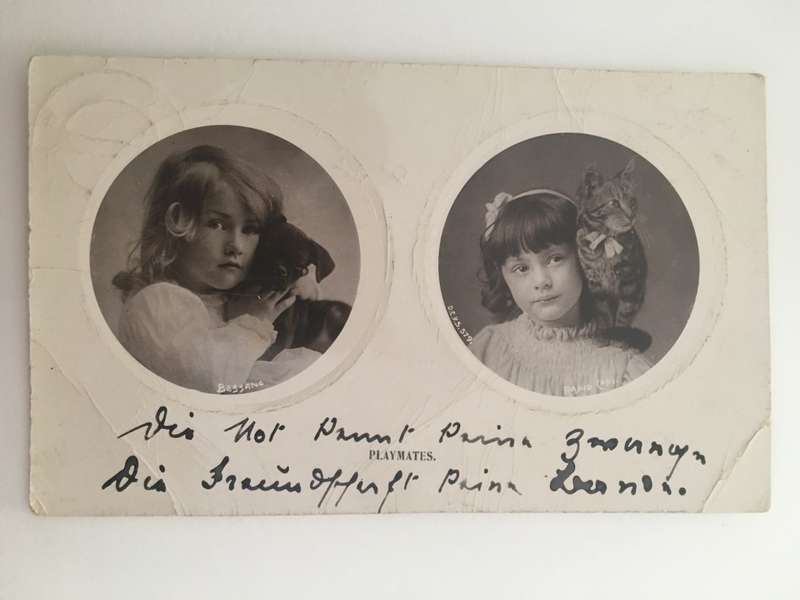VINTAGE TO ANTIQUE POSTCARD - PLAYMATES -  WITH OLD STAMP