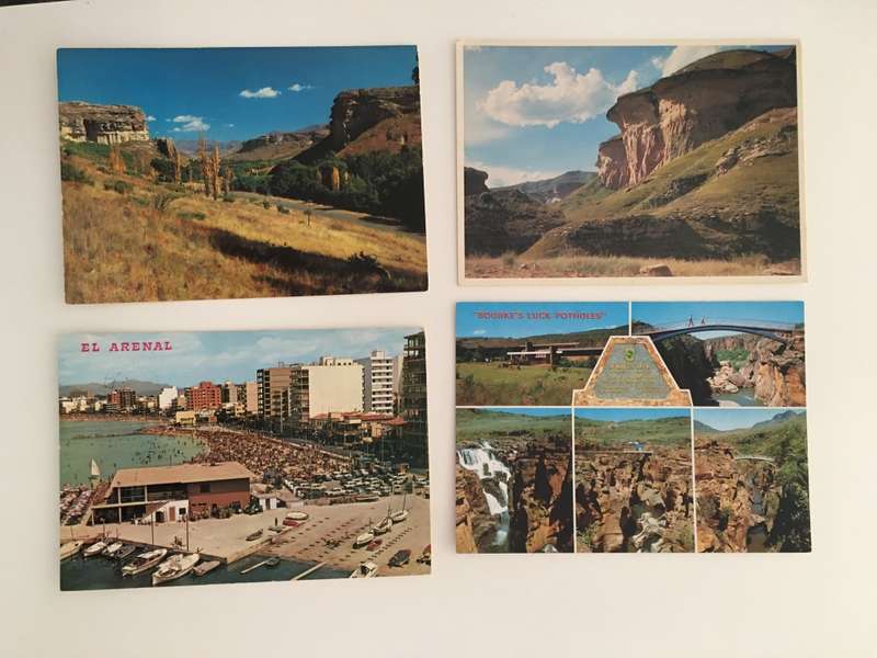 VINTAGE LOT OF 4  POSTCARDS ONE WITH STAMPS