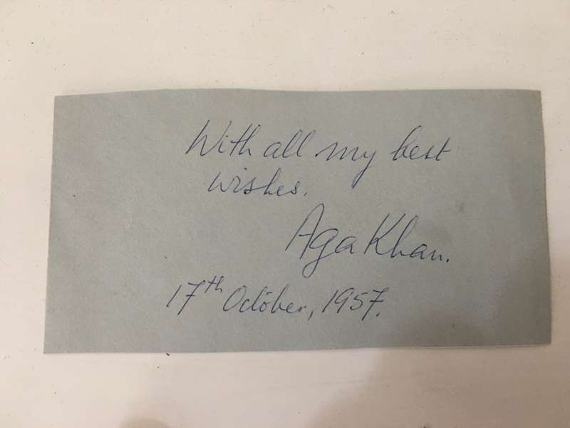 AUTOGRAPHED / SIGNED - ROYALTY PRINCE SADRUDDINS AGA KHAN -  1957