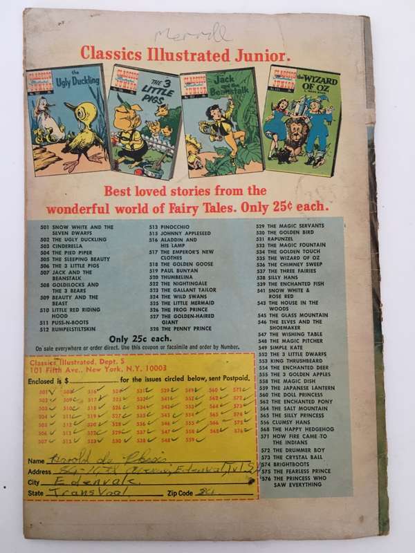 VINTAGE CLASSICS ILLUSTRATED JUNIOR NO. 515 - 1969