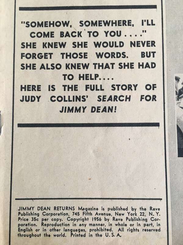 VINTAGE JIMMY DEAN RETURNS VINTAGE MAGAZINE - 1956